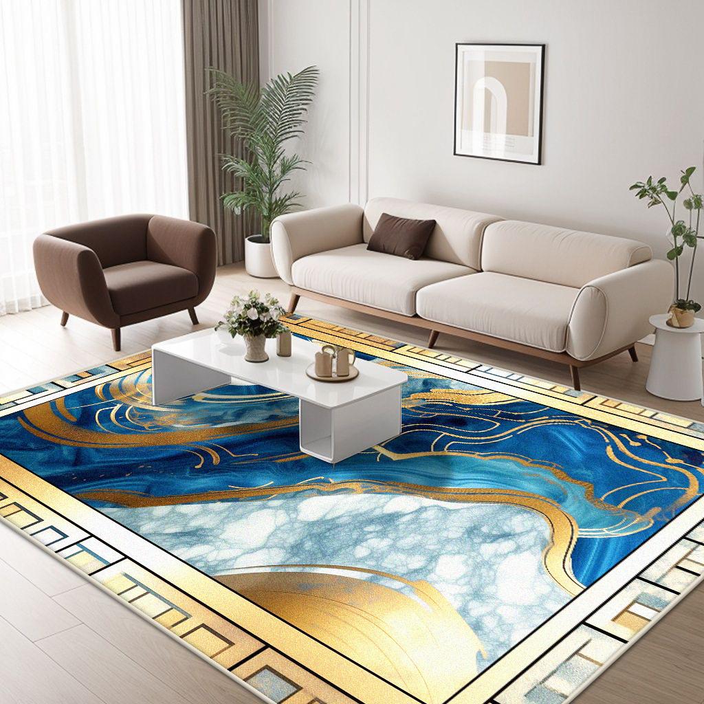 Modern Golden Border Home Decoration Luxury Living Room Rugs Antiskid Carpet for Rooms Soft Big Size Sofa Table Mat Easy Clean