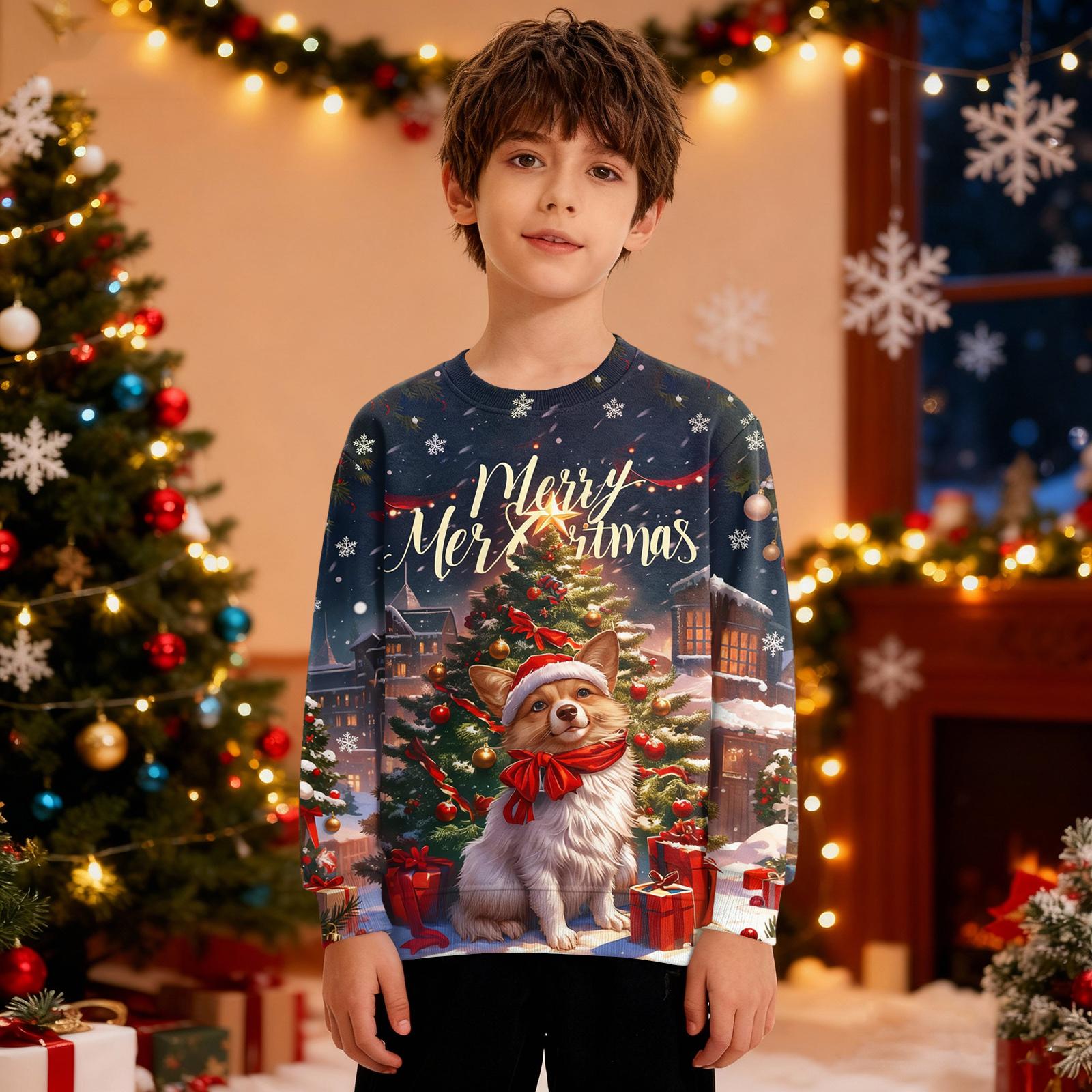 

Рождественский свитшот для мальчиков и девочек, уродливая рождественская футболка, свитшот с круглым вырезом, для малышей, с длинным рукавом, пуловер, наряд, топы 160 жёлтый