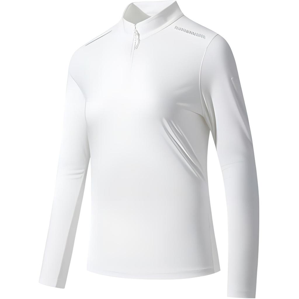Anta Comfortable Solid Color Stand Collar Moisture Wicking Versatile Long Sleeve Knit Shirt Women Tops Paper-White 162520402-1