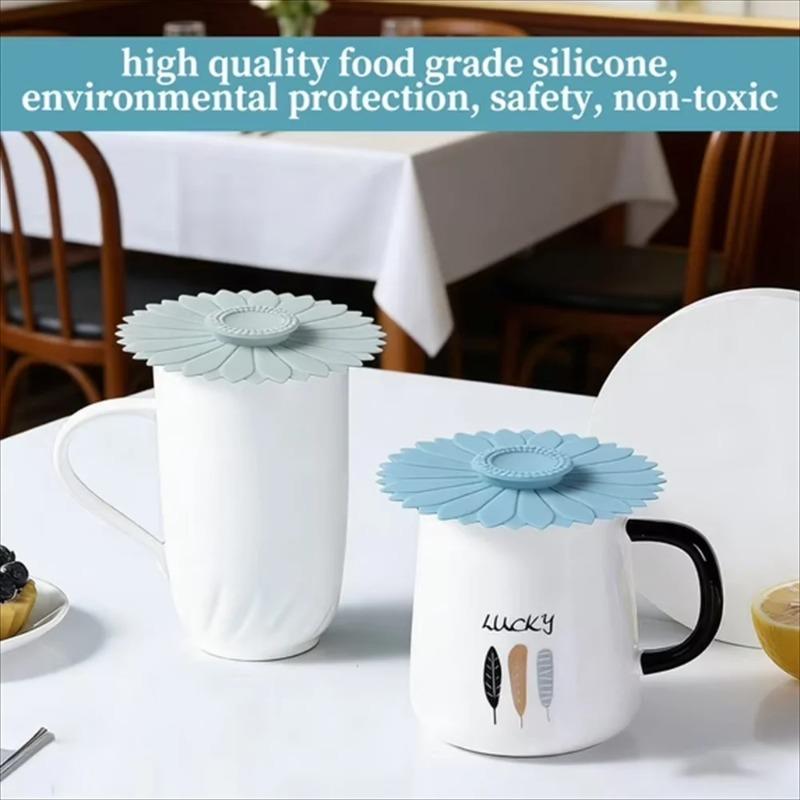 Sonnenblumen Silikon Becherabdeckungen Tassen Deckel Mehrfarbig Universal Staubdicht Wiederverwendbar Hitzebeständig Tassen Deckel für Zuhause Büro Kaffee Tee Milch Getränke Tassen