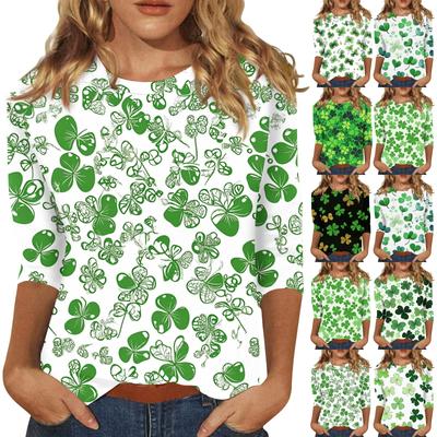 Women's Round Neck 3/4 Sleeve St. Patrick's Day Print Top