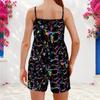 Women Plus Size Scoop Neck Strappy Tank Top Floral Printed Navy Blue Two Piece Shorts Set