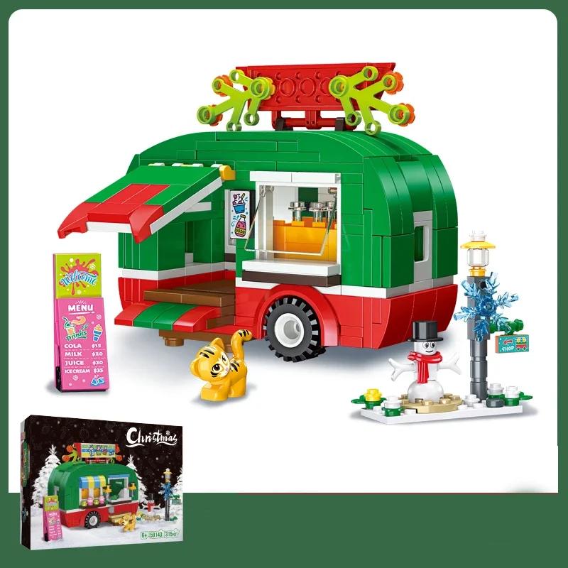 Non-Toxic Christmas City Street View Building Blocks Cream Cart Snowman Skateboard Shop Gift Car Model Bricks Decoration Christmas Gifts