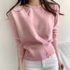 Korean Autumn Chi Design Sense Irregular Fake Two-piece Three Button Waist Knitted Sweater Top