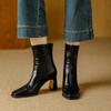 Square Head High-heeled Elastic Thin Boots Women's 2025 Autumn and Winter New Velvet Simple and Versatile Thick Heel Retro Commuting Short Boots