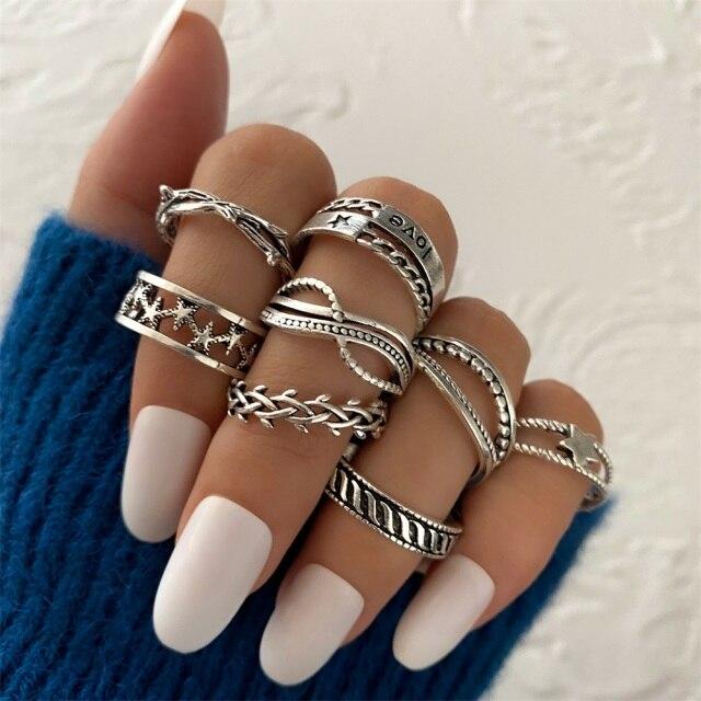 Zovoli Punk Cool Hiphop Women Chain Rings Multi Layer Adjustable Open Finger Rings Set Metal Alloy Man Rings Event Gathering Souvenir Present