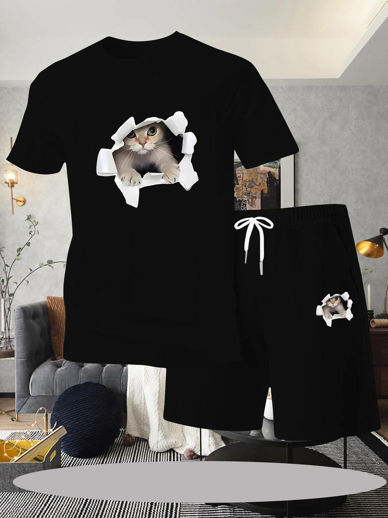 European Summer Men's Casual Shorts & T-Shirt Set - Digital Print Sportswear