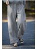 Women's Retro Gray Cotton Elastic Waist Casual Pants
