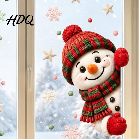 Seasonal Store Window Displays 2Pcs Christmas Clings Cute Bear Snowman Static Decals 16" X Decals 12" Removable Festive Stickers for Glass