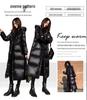 Langer schwarzer glänzender Daunen-Baumwollmantel im koreanischen Stil - Überknie, schlanke Passform, verdickt für den Winter