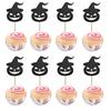 Wooden Skewer Cake Topper 8 Pcs Halloween Cupcake Toppers, Black Glitter Witch Hat Pumpkin Picks for Party Supplies, Birthday Decoration Durable