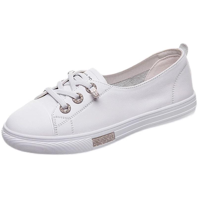 All Cowhide Shallow Mouth White Shoes Women's New Summer Versatile Leather Casual One-pedal Flat-soled Single Shoes