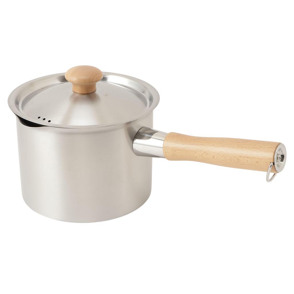 Maruyama Giken Souen Deep Saucepan 16cm with Spout SE-41, IH and Gas Stove Compatible, Stainless Steel, Wooden Handle, Made In Japan (Tsubame-Sanjo)