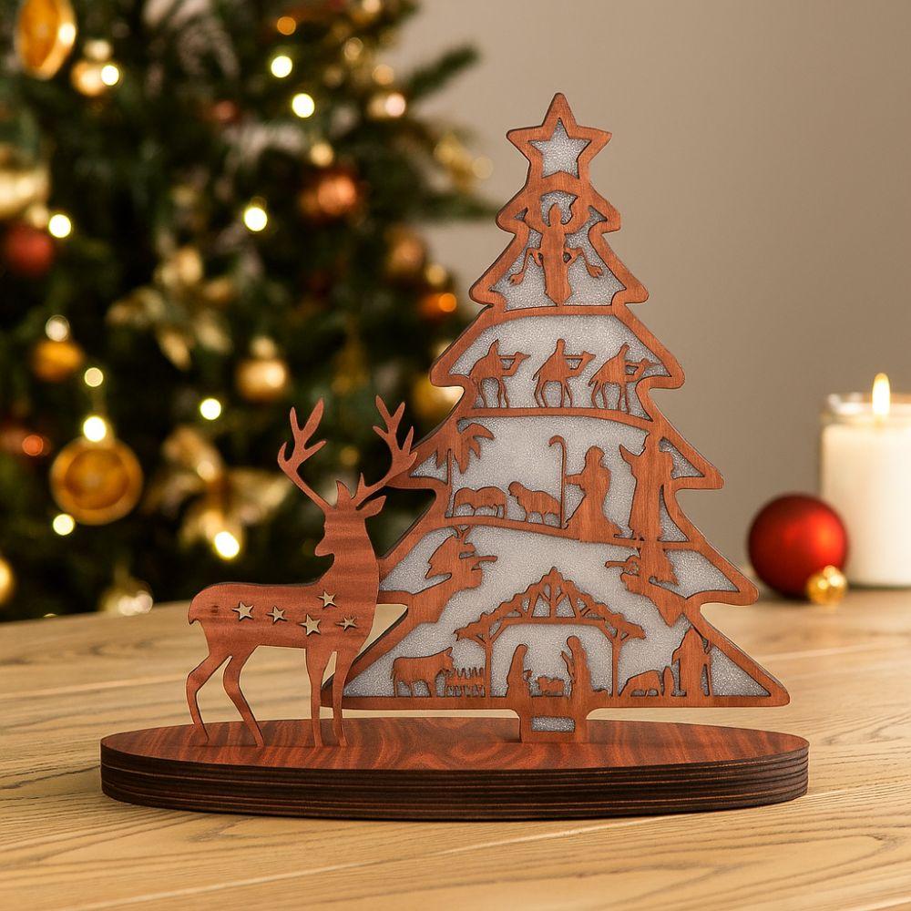 Wooden Christmas Tree Shape Ornaments Luminous Design New Year Easter Ativity Advent Scene Decor Handcrafted Elk Tabletop Decor