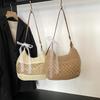 Women Hollow Shoulder Bag Large Capacity Straw Weaving Travel Handbag Adjustable Strap Shopper Tote Bag