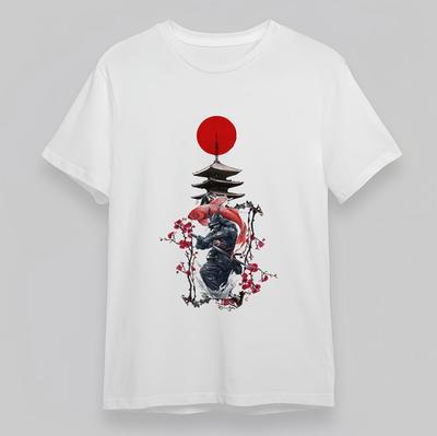 T-shirt da donna Pagoda tradizionale Paesaggio T-shirt Corta Oversize Cotone Bianco