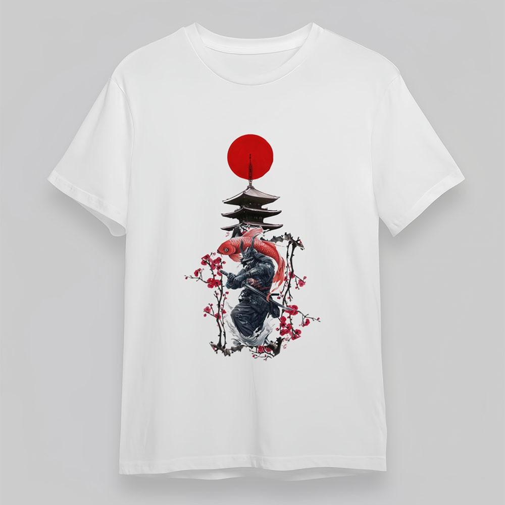 

Women s T-Shirt Traditional Pagoda Landscape Tee Short Oversize Cotton White S