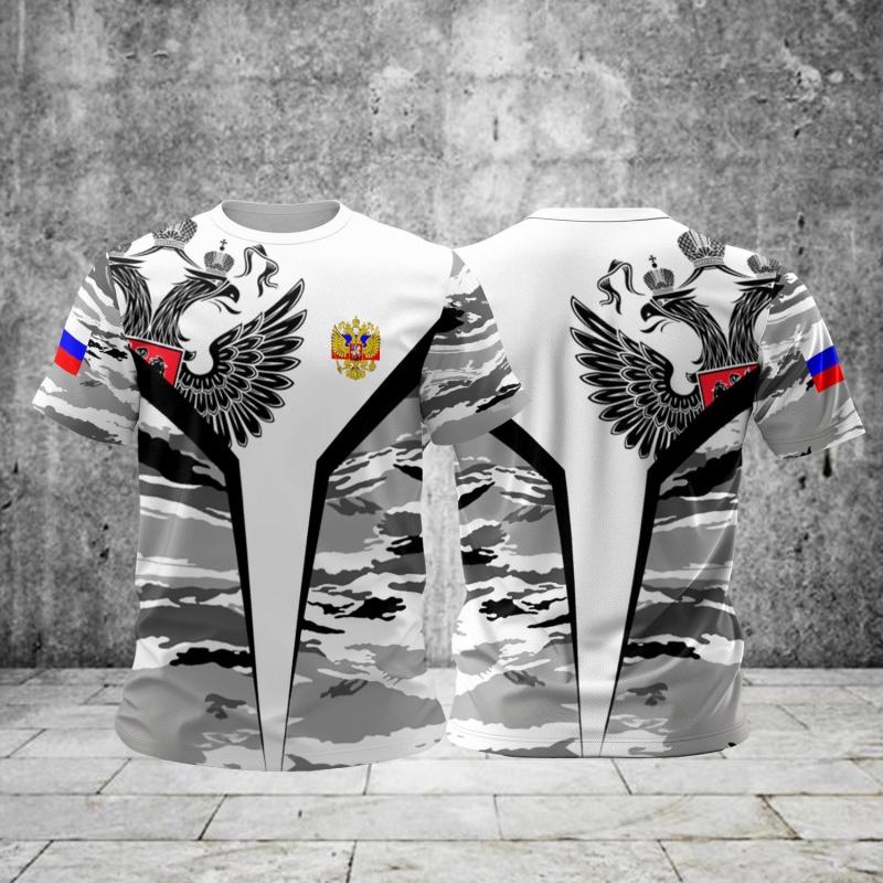 Russian Flag and Emblem Map Pattern T-shirt 3D Printing Design Summer Short Sleeved Top Men's Casual Sports Round Neck Clothing