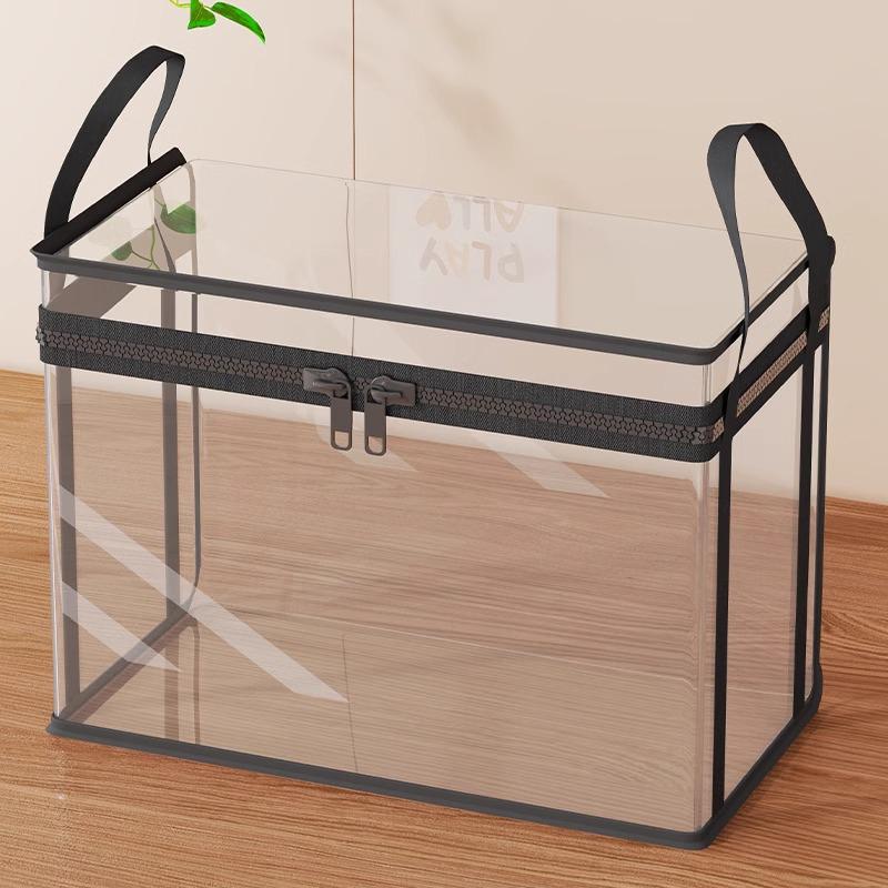 Book Storage Bag Transparent Visible With Zipper Handle Organizer Bag Multifunctional Dustproof Large Capacity Moisture