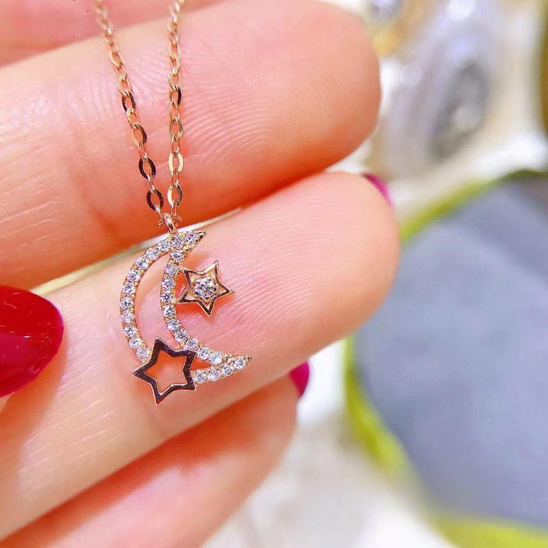 

Ожерелье «Звезда и Луна» для женщин, модная индивидуальность, простая легкая роскошная бриллиантовая ключичная цепочка, универсальная подвеска в виде ниши