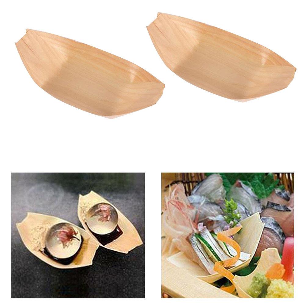 50 Peças Barquinhos de Servir de Madeira 12X6X3Cm Bétula Natural Bandeja Descartável para Petiscos Lanches Aperitivos Formato de Casamento