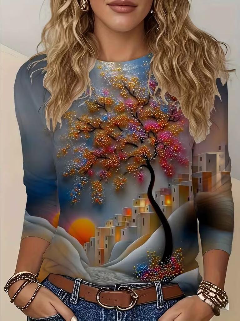 Spring Autumn Long Sleeve O-Neck Women T Shirts 3D Print Streetwear Casual Loose Tops Tees Plus Size