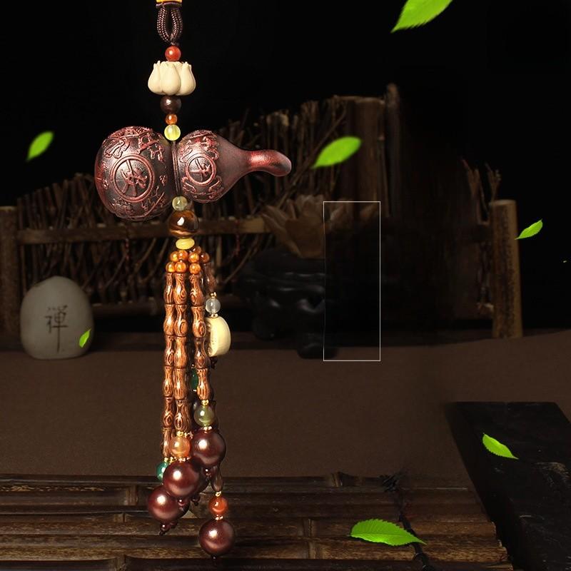 Peachwood Car Mirror Pendant With Lucky Gourd Design For Automotive Decor