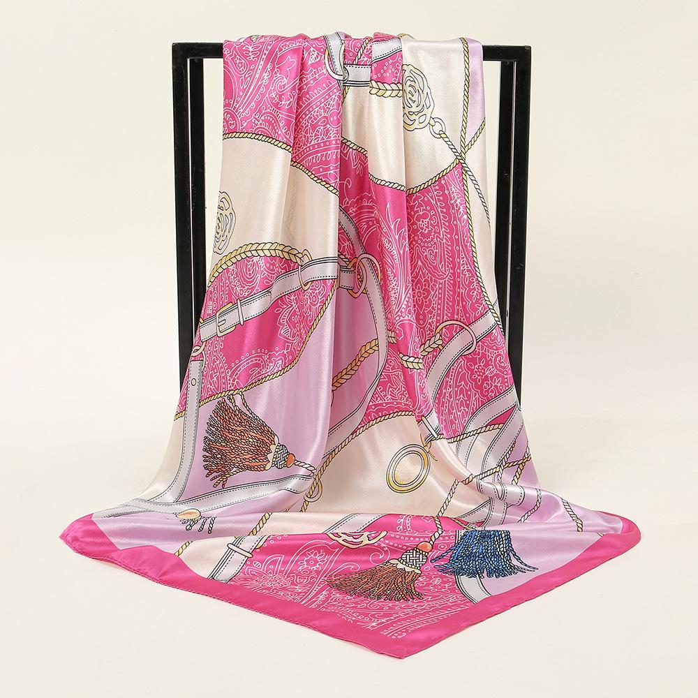 90*90Cm Women Square Silk Scarf Luxury Large Shawl Neckerchief Print Headband Female Foulard Bandana Wraps Hijab Scarves