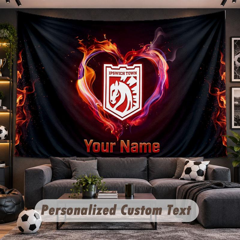 Wall Hanging Tapestry Custom NameIpswich Town Pattern Personalized Printed Fabric Wall Decor