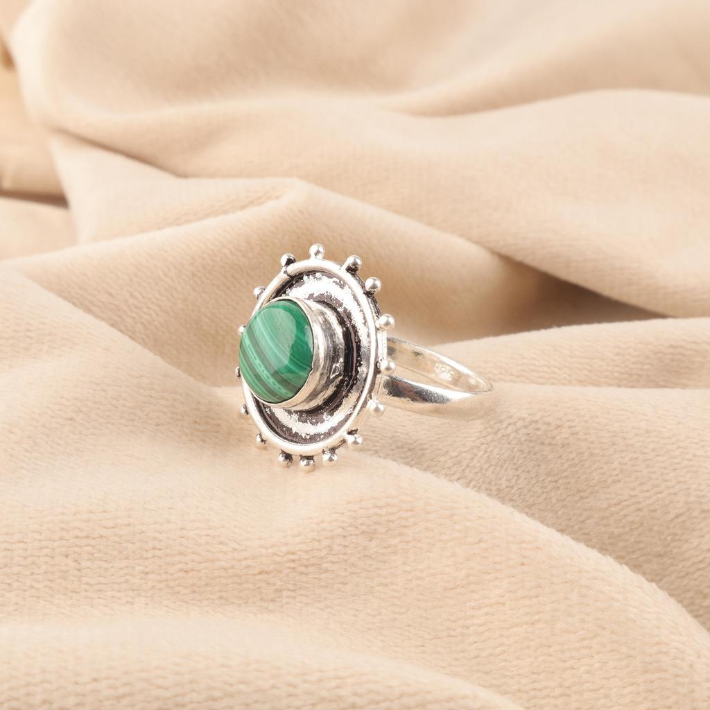 Malachite Gemstone Ring Jewelry, 925 Solid Sterling Silver Ring Jewelry, Handmade Artisan Ring Jewelry For Wedding Gift