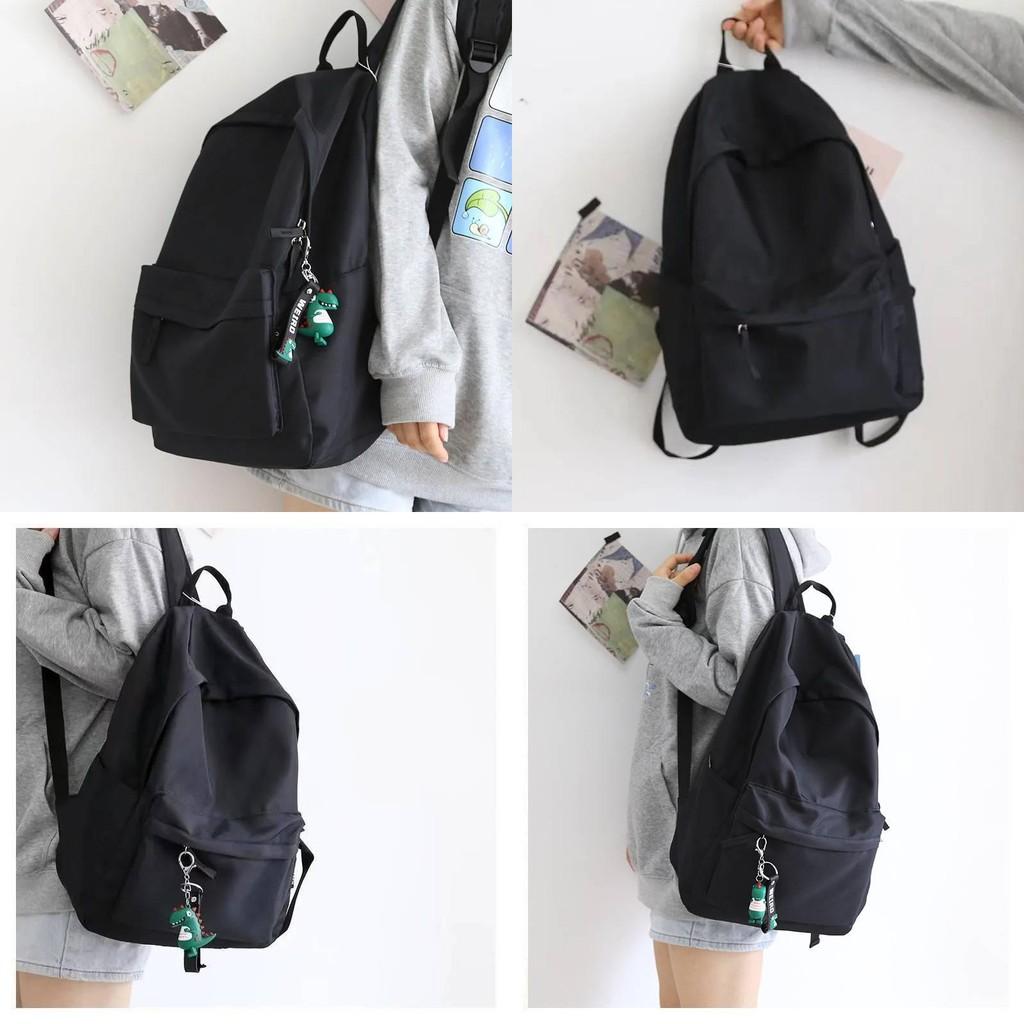School Travel Bag Versatile Solidcolor Largecapacity Backpack Unisex Black