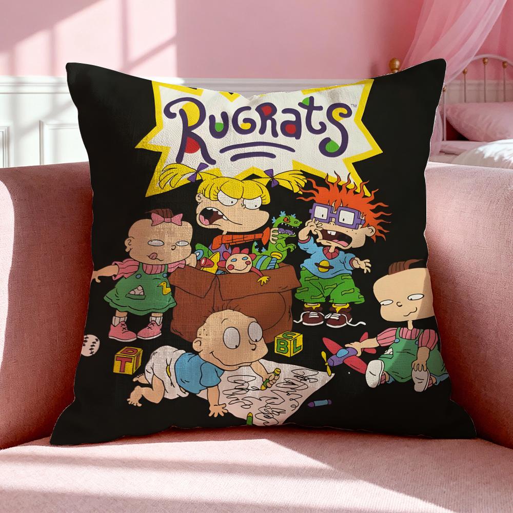 Cartoon R-Rugrats Cushion Cover Breathable Linen Pillowcase Summer Odorless Eco-Friendly Invisible Zipper Washable