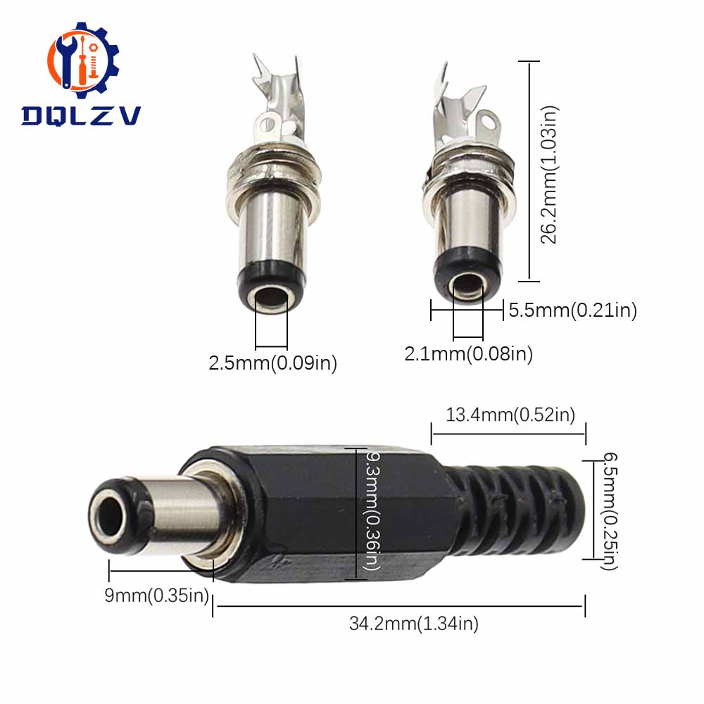 DC Female Male Power Plug 5.5mm X 2.1mm Male Female Jack Socket Adapter Connectors Set For DIY Projects Connector