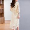 Women's Summer 2025 Slim Waist Embroidered Mulberry Silk Dress - Mid-Sleeve, Plus Size