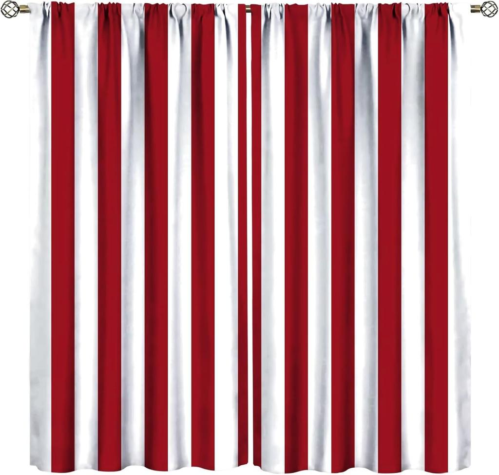 Red White Striped Curtains Vertical Stripe Geometric Modern Chic Style Curtain Bedroom Living Farmhouse Made Of Polyester Window Treatment