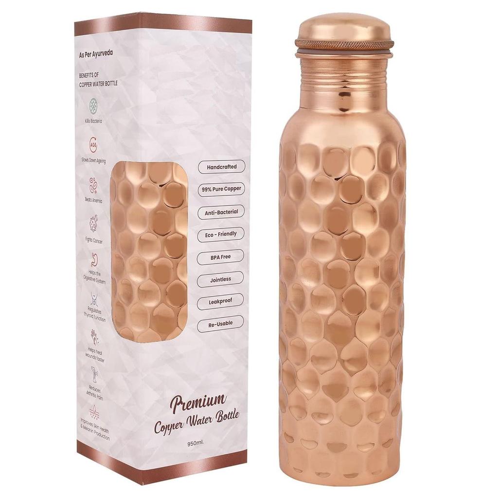 Pure Copper Water Bottle / 1 litre/Eco-friendly/Handcrafted/Wide Mouth/Reusable/Everyday Use for Yoga/Fitness Sports/Office/Travel