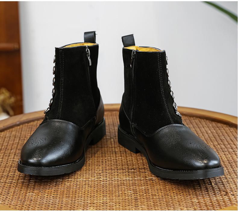 Men's Retro Leather Side-Zip Buckle Martin Boots