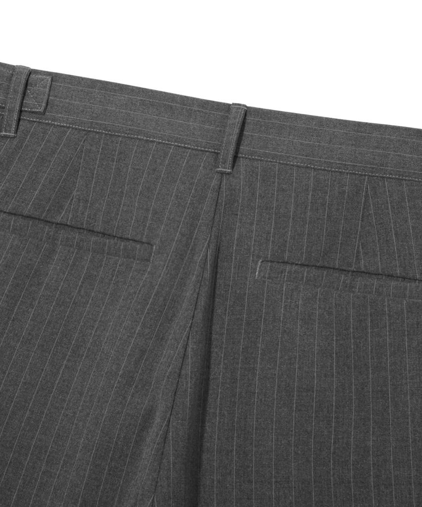 TRILLION Striped Side Pleat Snap Button Wide Slacks_Gray