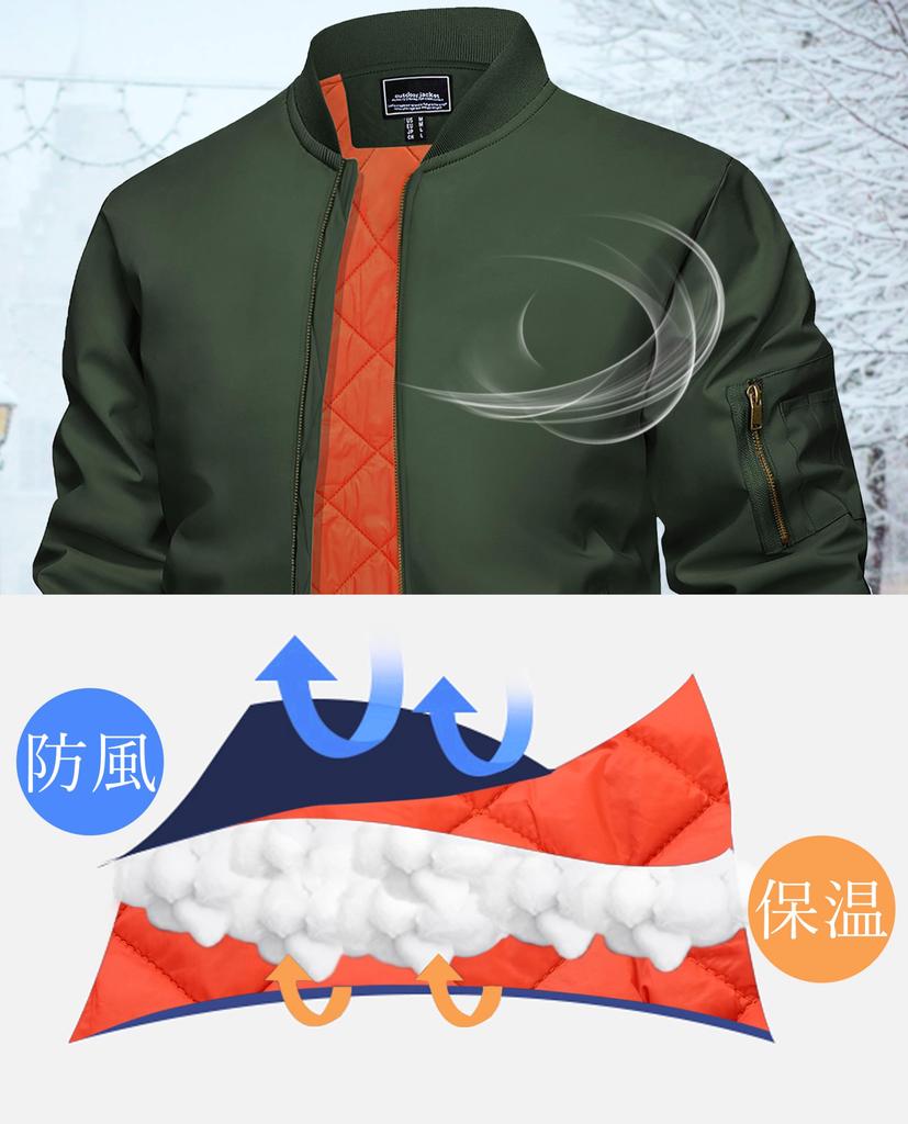 KEFITEVD Herren Militärstil Gepolsterte Jacke, Wasserabweisend, Kaltes Wetter, Pullover, Golf, Winter, Freizeit, Uni Grün, Outdoor, Fliegerjacke, Größe 2XL