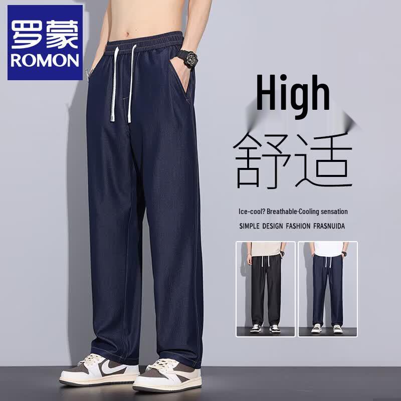 ROMON Men's Ice Silk Loose Straight Casual Pants