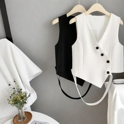 Fashionable Irregular Black Short Suit Vest for Women Summer  Casual Outfit