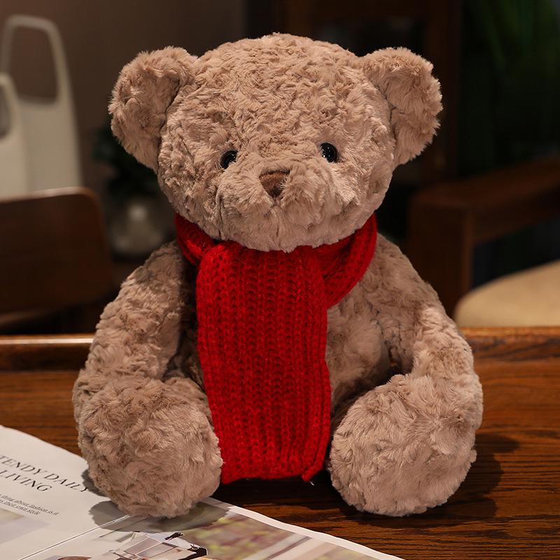 Cute Sitting Pose Teddy Bear Plush Toy with Wool Scarf – Perfect Gift for Girlfriend