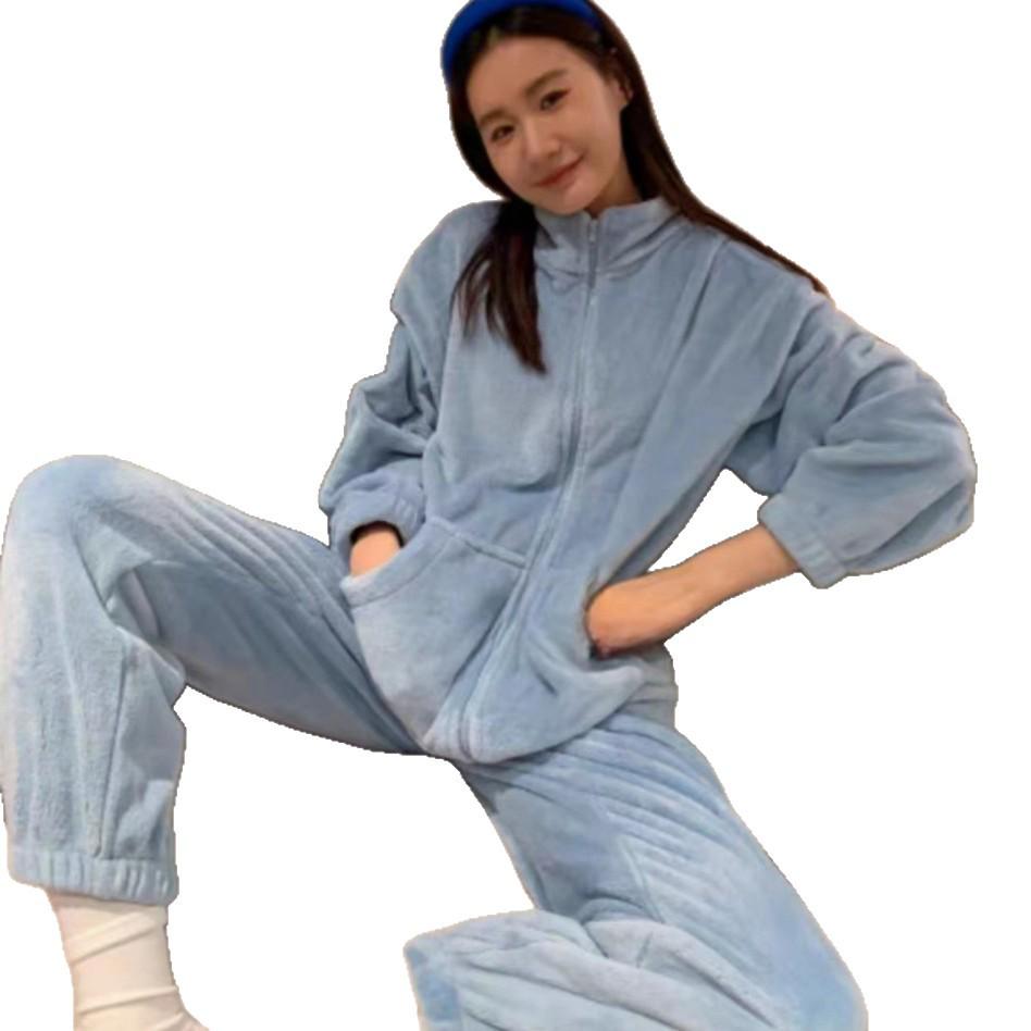 Dam Förtjockad Dragkedja Hemma-kläder: Sportpyjamas för höst/vinter