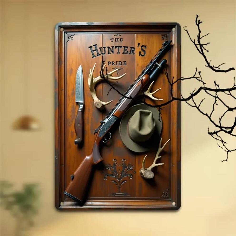 1pc 2D Flat Vintage Hunters Pride Metal Wall Sign 8x12 Antique Iron Rustic Hunting Theme Decor
