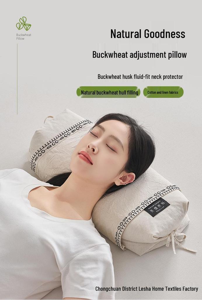 Bestselling Breathable Buckwheat Pillow: Adjustable Height, 100% Buckwheat Hull, Cotton Linen Cover, Floral Herbal Design.
