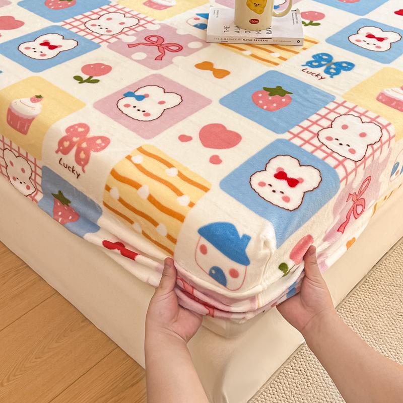 Flannel Bed Sheet Winter Warm Plush Fitted Sheet Soft Mink Cashmere Bed Linen Mattress Cover Elastic Bedspread