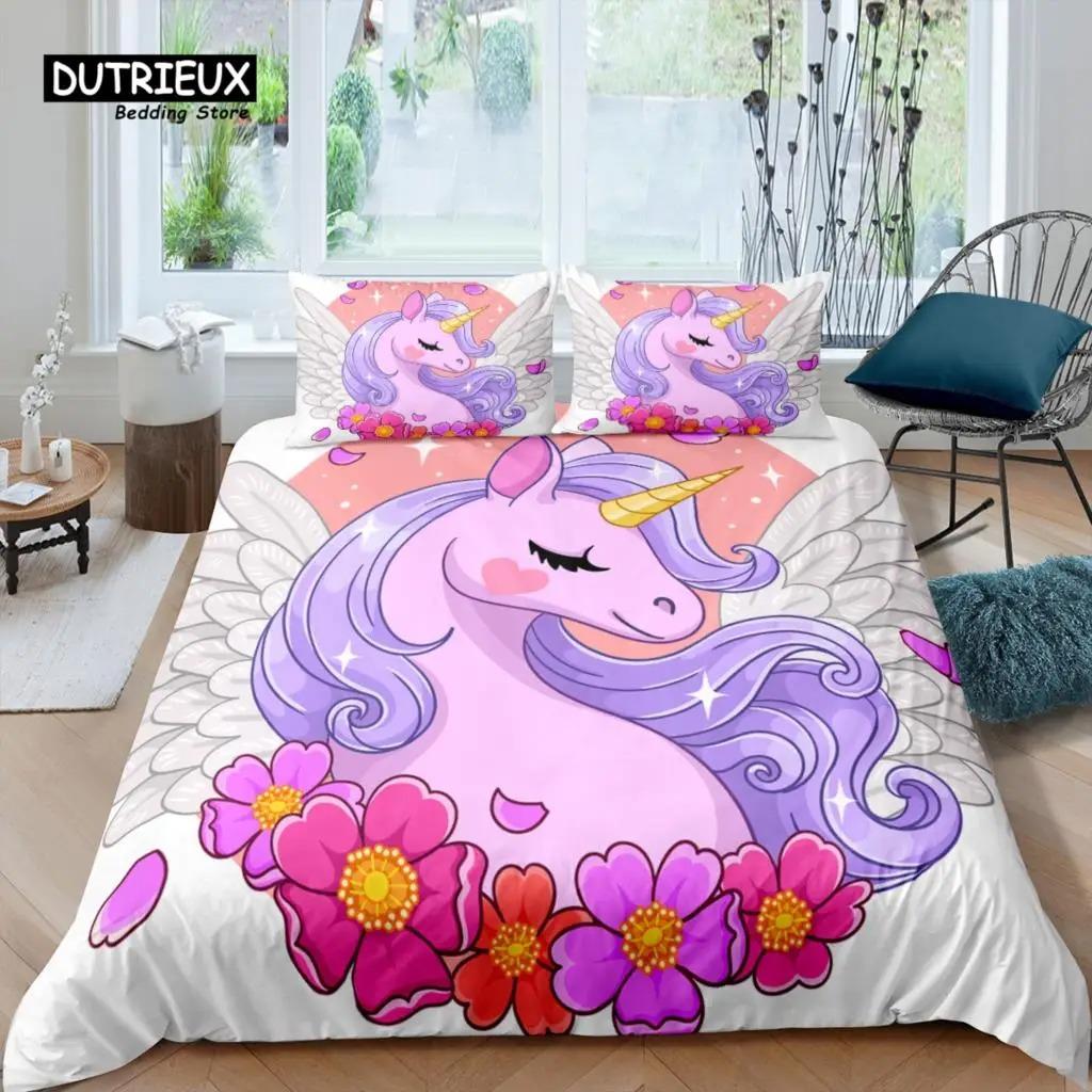 Home Living Luxury 3D Unicorn Bedding Set Flower Duvet Cover Pillowcase Queen and King EUUSAUUK Size Comforter Bedding