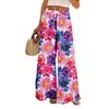 Women Summer Boho Palazzo Pants High Waist Wide Leg Floral Printing Casual Trousers With Pockets