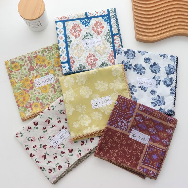 Spring and Summer New Style 100% Cotton Printing Square Scarf Towel Women's All-Matching Graceful Scarf Headcloth Headband