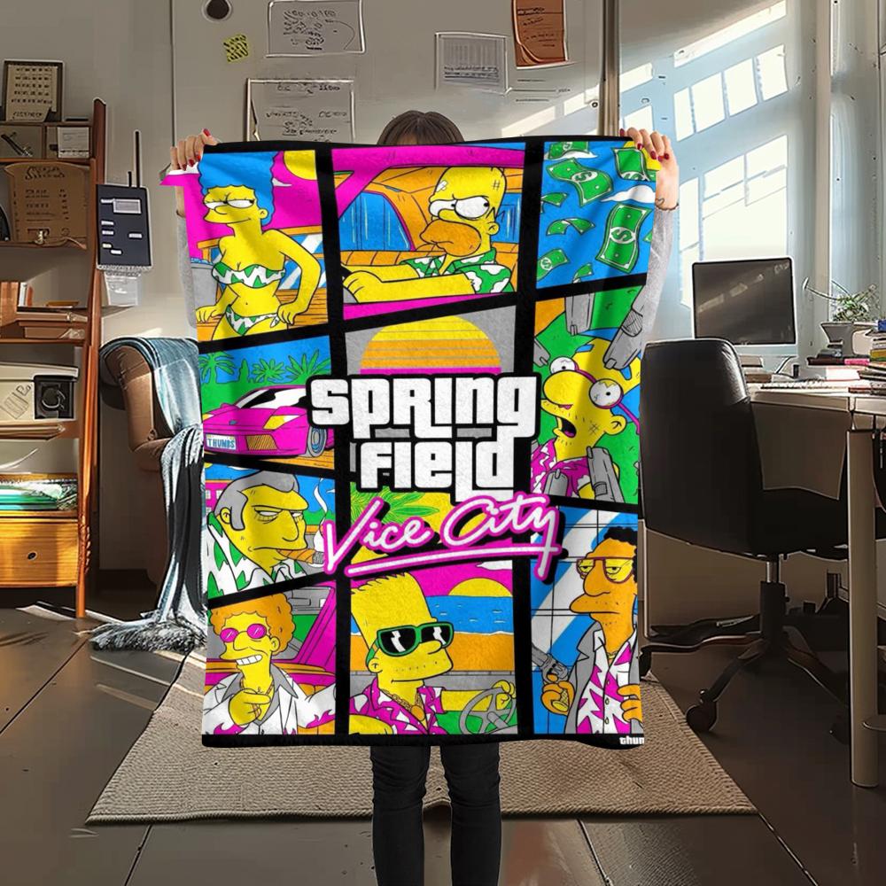1Pc the Simpsons Print Flannel Blanket, High quality Comfortable for All Seasons, Home Decor, Warmth and Comfort, Perfect for Gifts